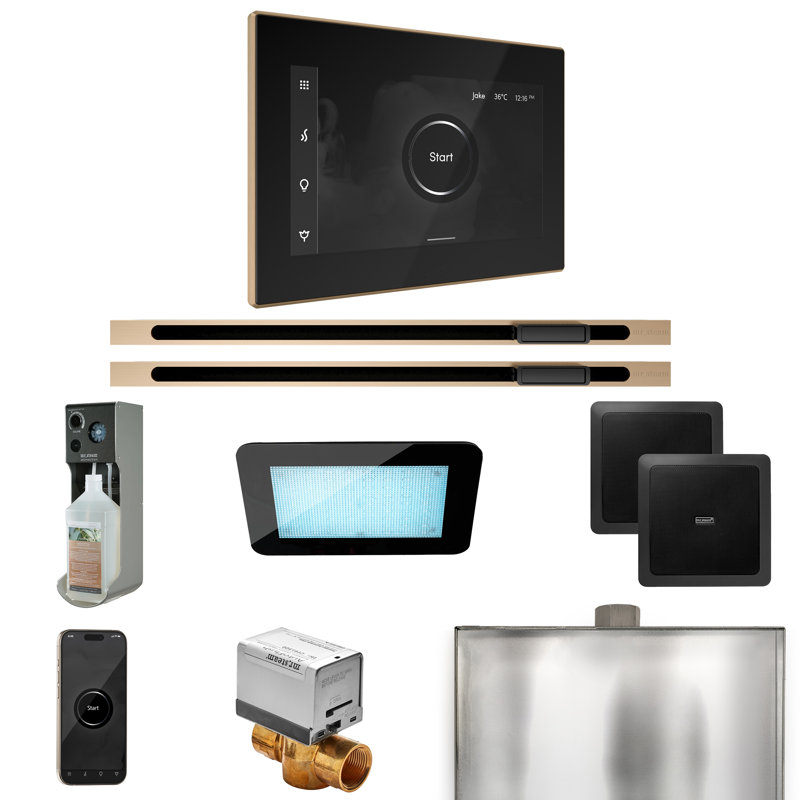 Ensemble de commande de douche à vapeur Xdream Max avec commande iSteamX et tête de vapeur linéaire, Bronze brossé