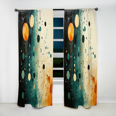 Calista Teal Orange Mid Century Minimalist Oasis I - Minimalism Curtain - Velvet Room Darkening - 1 Panel