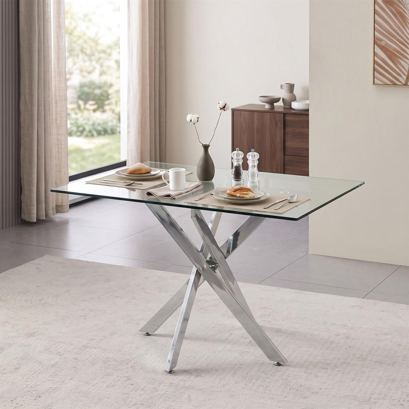 Darene Glass Top Metal Base Dining Table