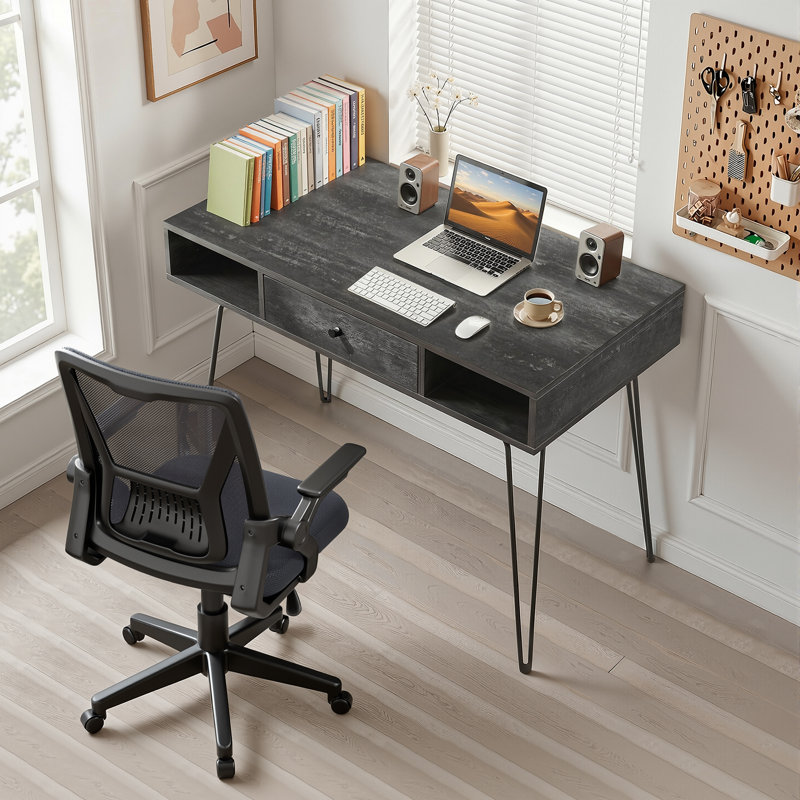 2 Piece Computer Desk Office Set with Chair, Gray/Black