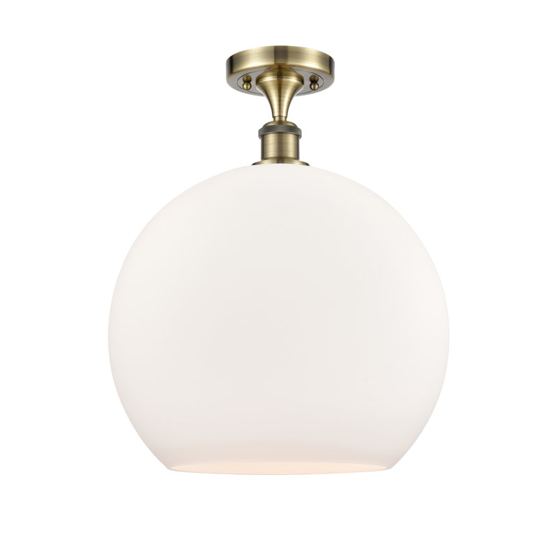 Plafonnier semi-encastré 1 lumière Cindi, Laiton antique, Blanc mat, H 18,38 po x l 13,75 po x P 13,75 po