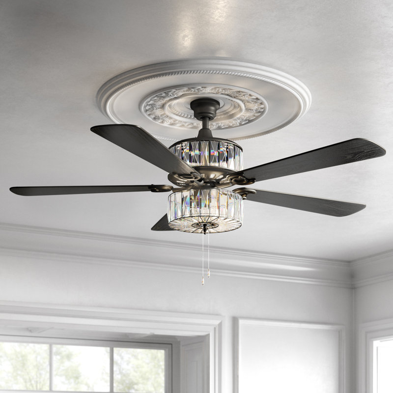 Ventilateur de plafond à DEL en cristal clair de 52 po avec ensemble de lumières Helskdg, Avec télécommande