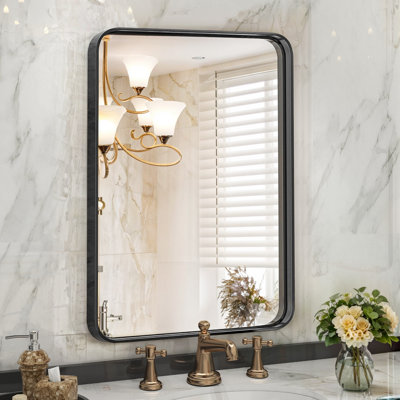 Louise Metal Framed Rounded Rectangular Modern Vanity Bathroom Mirror for Wall for Over Sink Bathroom