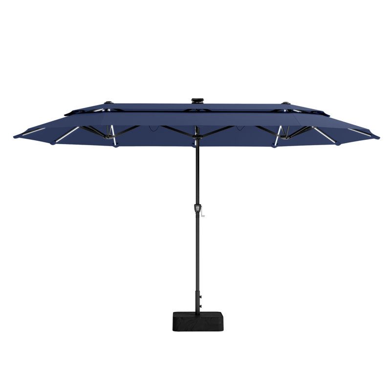 Parasol de marché rectangulaire 156 po x 78 po avec base rectangulaire et 16 lumières changeantes de couleur, parapluie de marché rectangulaire double face à 2 niveaux