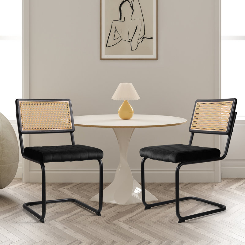 Bay Isle Home™ Alcona Mid-Century Rattan Backrest Velvet