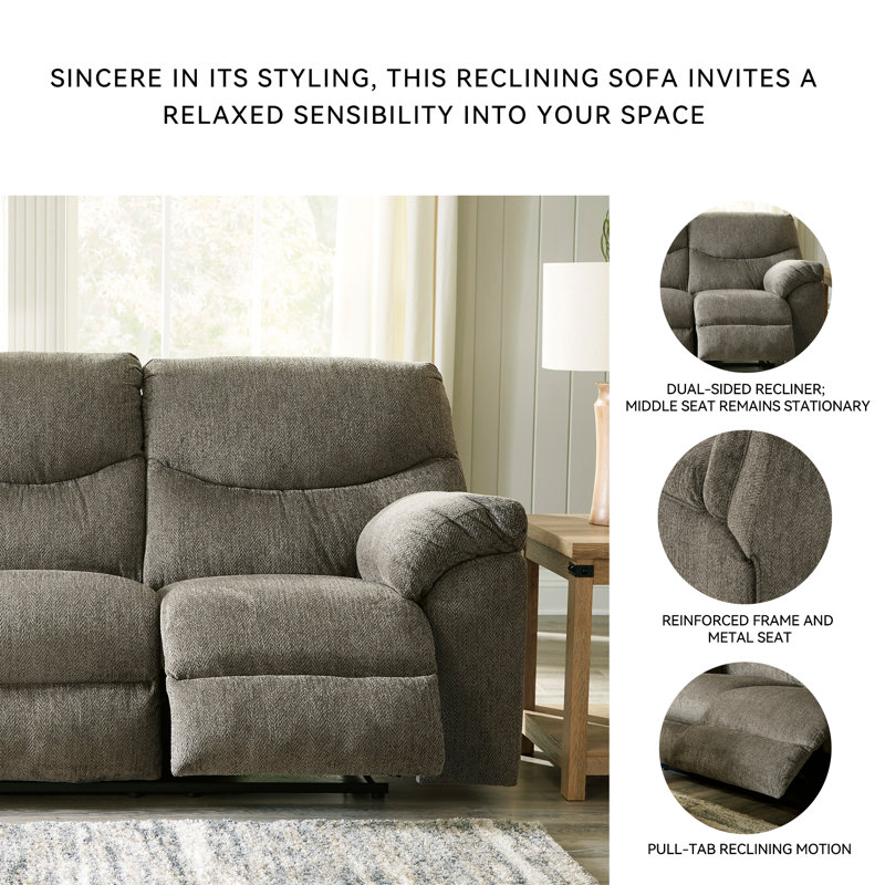 Alphons Upholstered 93'' Reclining Sofa, Gray 100% Polyester