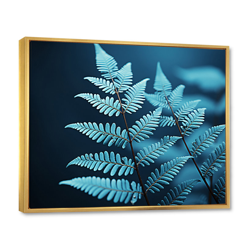 Ferns Turquoise Whimsy III - imprimé, Cadre flottant doré, H 34 po x l 44 po x P 1,5 po