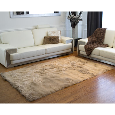 Shawnta Faux Sheepskin Fur Tan Area Rug