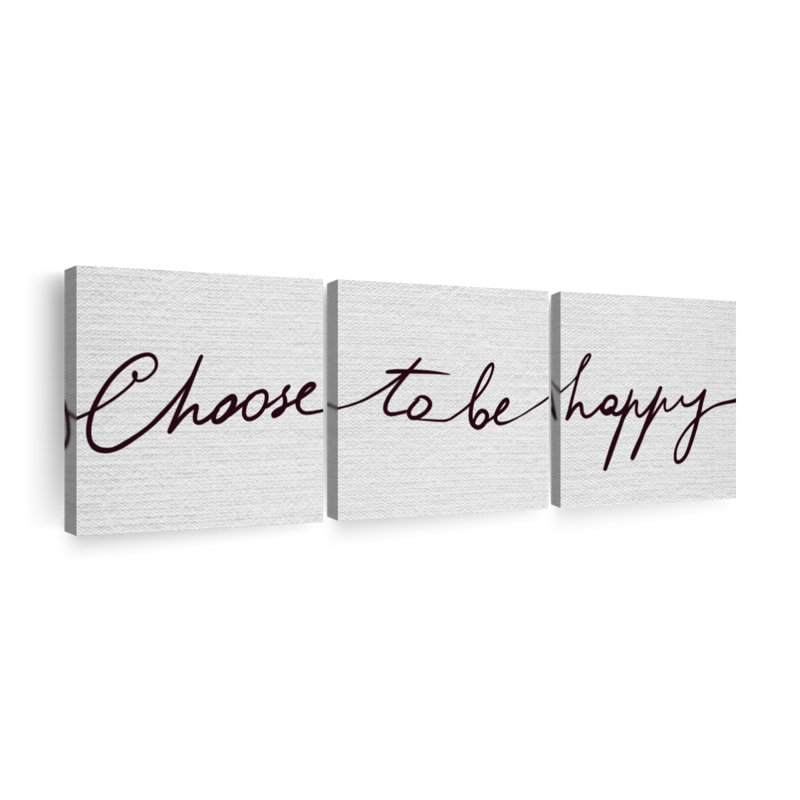 «Happiness Quotes Choisir d'être heureux», ensemble de 3 pièces sur toile par Eleanor L., H 8 po x l 26 po x P 1 po