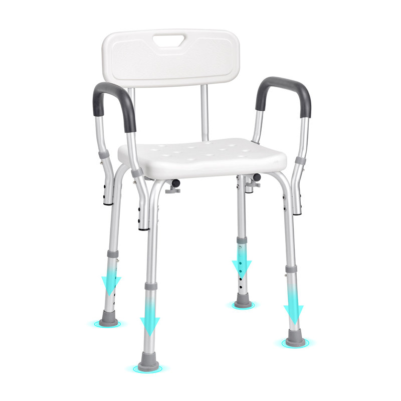 Adjustable Height Shower Chair with Back & Armrests - Heavy Duty 350 LBS Bath Seat for Elderly, Non-Slip Aluminum Tub Bench