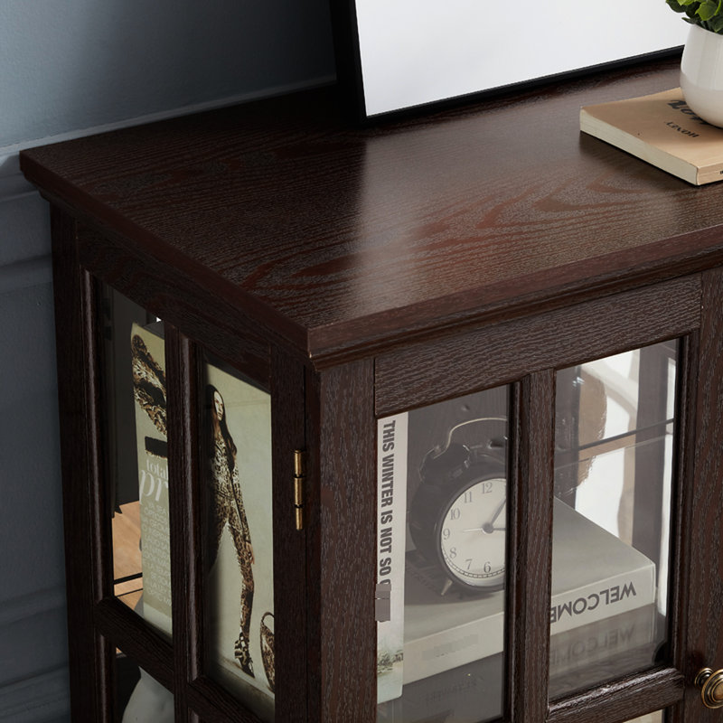 Vitrine en cerisier antique avec tablettes réglables, fermeture magnétique, lumières à DEL pour bandes rétro en verre, rangement rétro