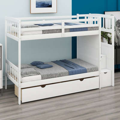 Versatile Bunk Bed with Convertible Bottom Sleeper, Integrated Storage Shelves and Drawers for Space-Saving Bedroom Solutions