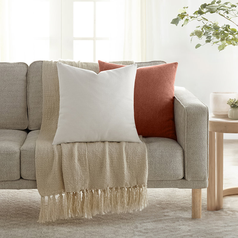 Cearra Solid Cotton Throw Pillow, Beige