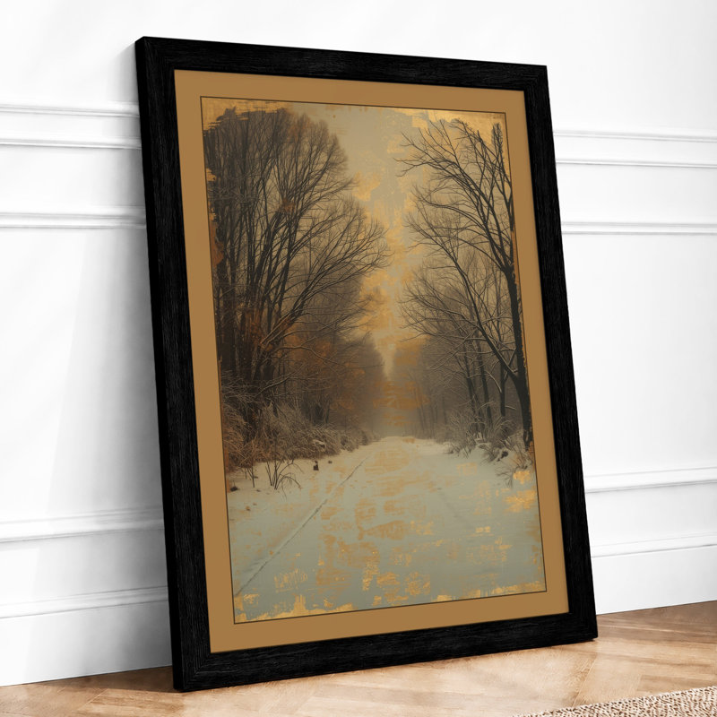 Winter Path Into Distance Scandinavian - Print, Black, A4 - 29.7 x 21.0 cm