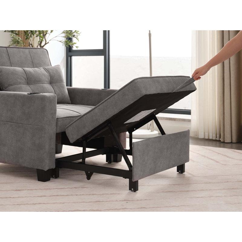 Fauteuil convertible convertible avec ports USB, Lin gris foncé