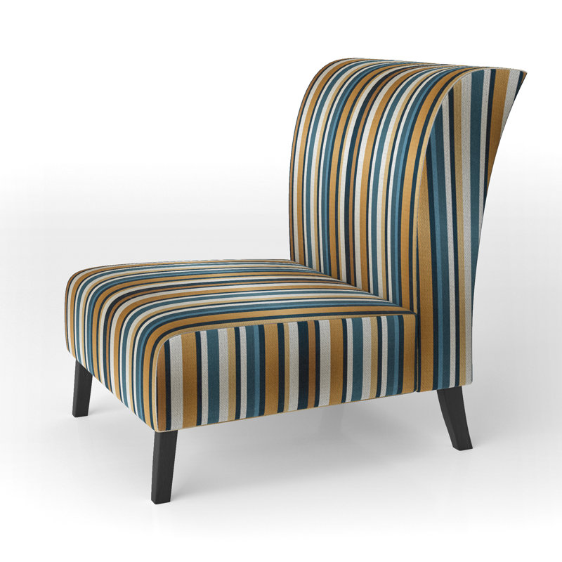 Elegant Gold And White  Striped Pattern - Upholstered Modern Slipper Chair, Striped Pattern Accent Chair