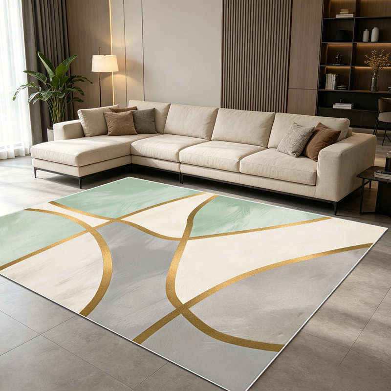 1PC Modern Abstract Sage Green Gold Geometric Watercolor area rugs for Living Room, Soft and Comfortable, Suitable for all seasons, easy-to-maintain, machine washable Indoor floor mat, Under Table Farmhouse suitable for dining room, bedroom,