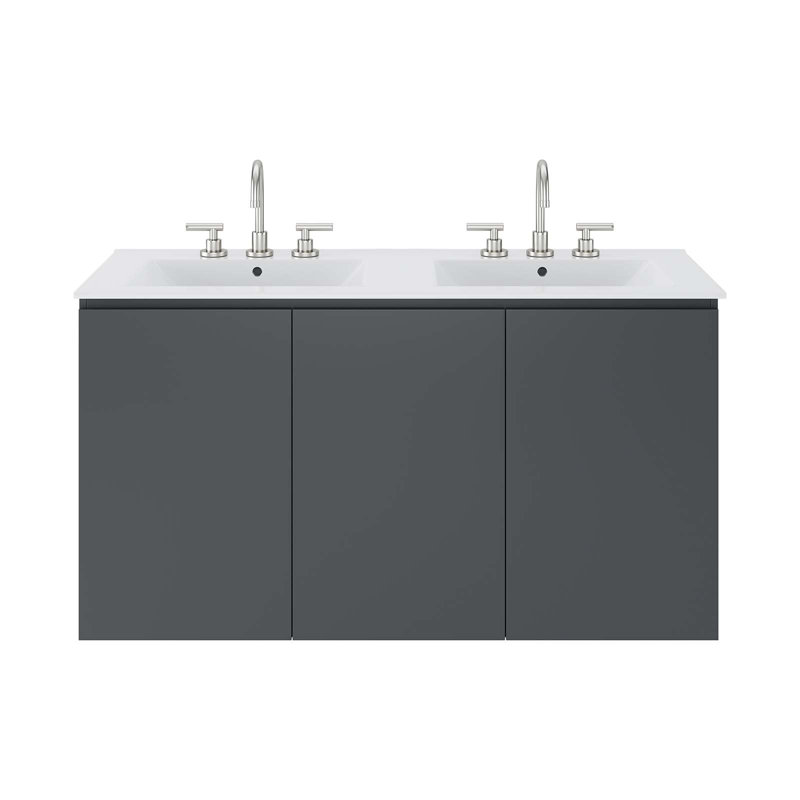 Bryn 48" Gray and White Wall-Mount Double Sink Vanity