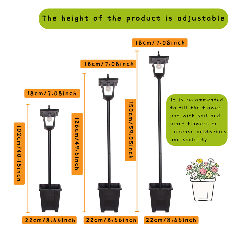 Solar Post Light 150cm Solar Powered Integrated LED Outdoor Floor Lamp