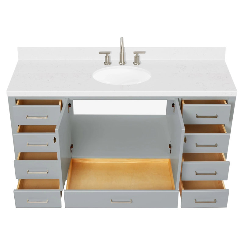  Meuble-lavabo simple 60,25 po avec comptoir en quartz, Gris