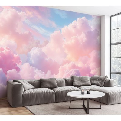 Papier peint adhésif peler et coller avec des nuages colorés et des tons de rose et de mauve Golden Sunrise Sky Papier autocollant amovible pour décoration de salon