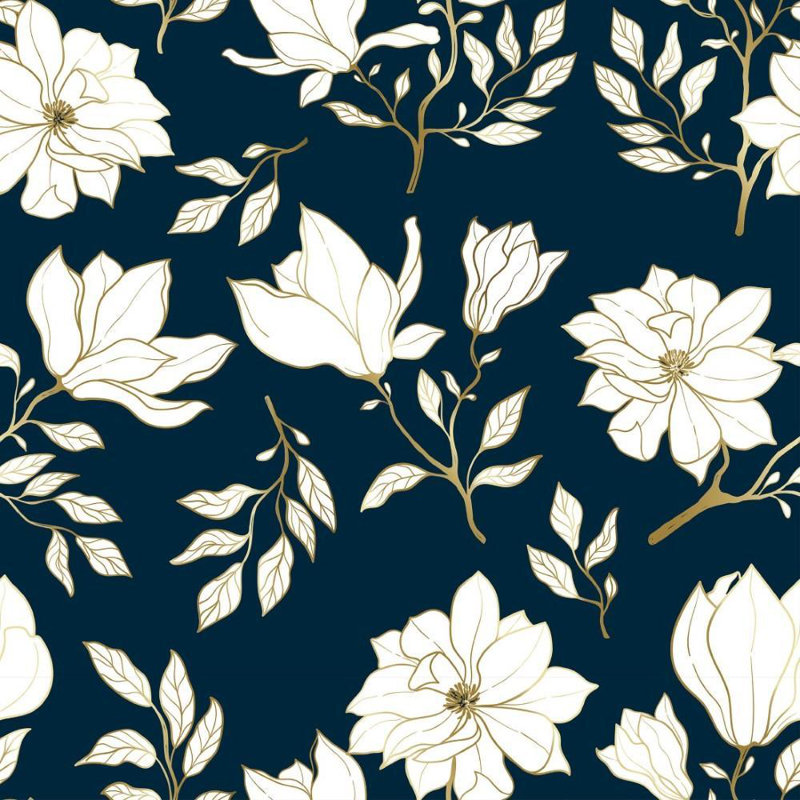 Carreau de papier peint Hidefumi, Fleurs blanches, L 96 po x l 24 po