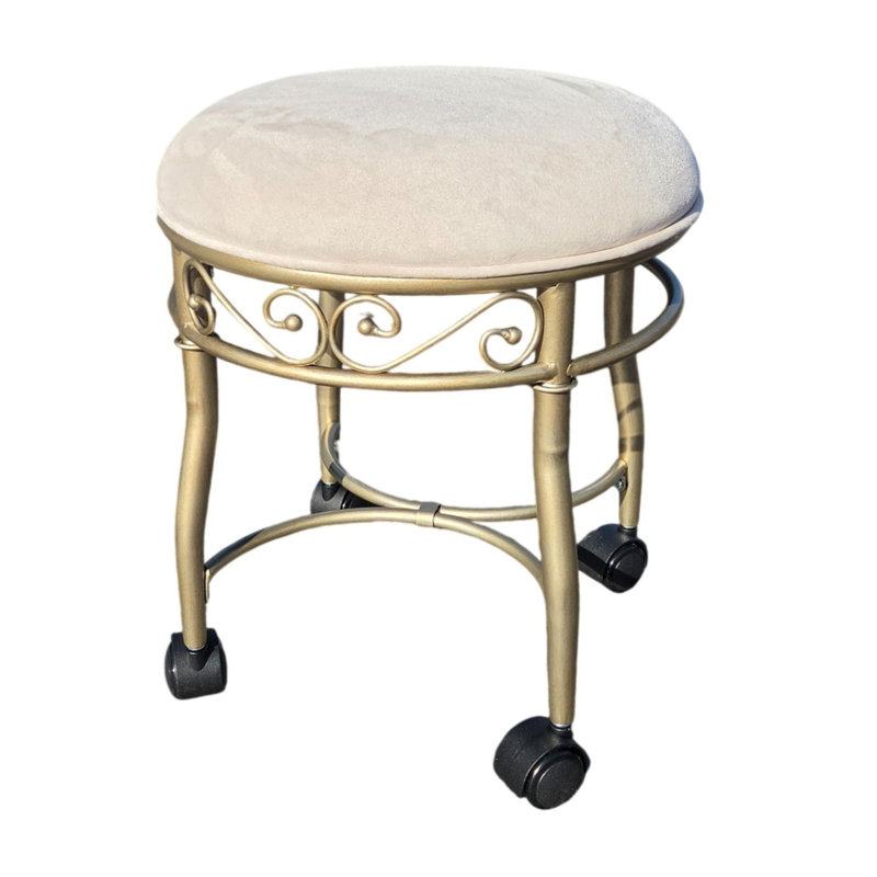Elegant Silver 12.5" x 12.5" x 19" Rolling Vanity Stool with Plush Upholstered Seat, Silver