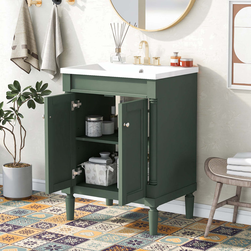 Weishaar 24'' Single Bathroom Vanity with Solid + Manufactured Wood Top, Green