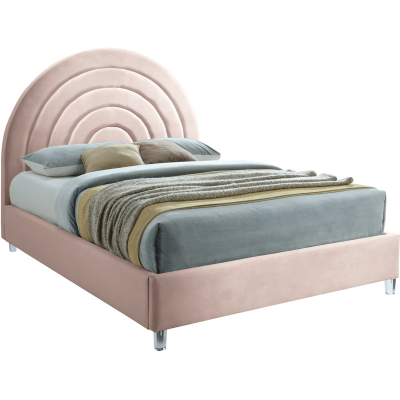 Barthel Upholstered Platform Bed, Pink Velvet, Full/Double