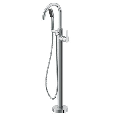 Round Double Handle Floor Mounted Freestanding Tub Filler with Diverter and Hand Shower