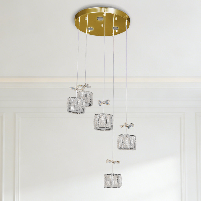 5 Head Cluster Crystal Pendant Light With 3 Colors Tri Led Light Sources5