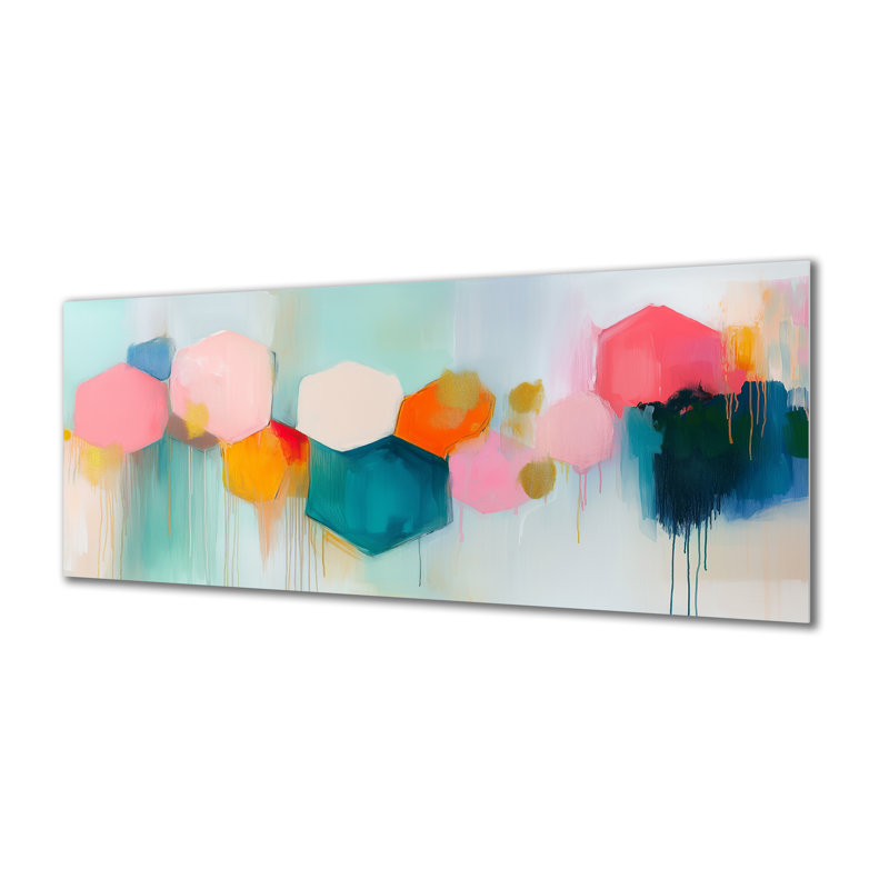 Warm Warm Prints - Hexagone nid d'abeille dans les tons de coucher de soleil II, décoration murale moderne rose