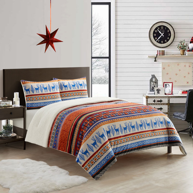 Noelle 3 Piece Sherpa Comforter Set, Queen Comforter + 2 Standard Shams
