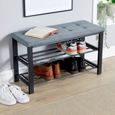 Sleaford Grey 2 Shelf Linen Hallway Shoe Storage Bench