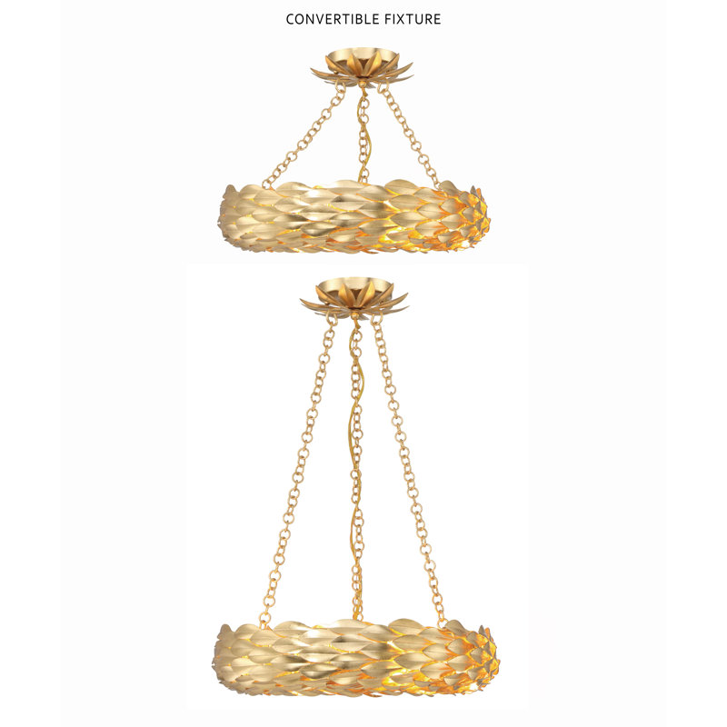 6 - Light Dimmable Wagon Wheel Chandelier, Antique Gold