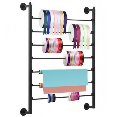 Ribbon Storage Organizer,Wall Mounted Ribbon Holder Rack,7 Tier Large Capacity Metal Ribbon Storage for Craft Room,Flower Shop,Cake Shop,Gift Wrapping Paper
