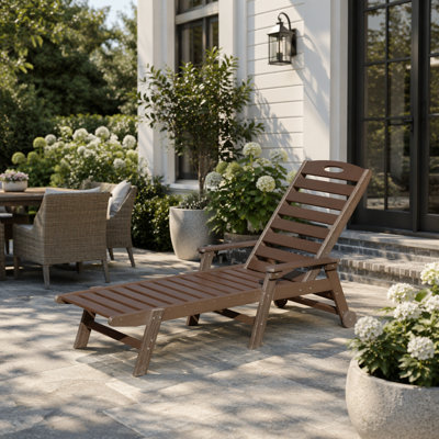 Chaise longue d'extérieur en PEHD avec dossier inclinable, chaise longue pour bronzer et bronzer, mobilier de patio durable et confortable