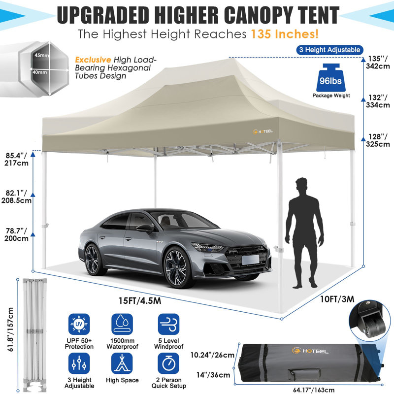 10x15 Pop Up Canopy Tent Heavy Duty Canopy Tent, Khaki