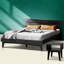 Cadre de lit très grand 2 pièces - cadre de lit en bois massif d'acacia Aurora et table de chevet assortie, Mid-Century moderne, capacité de 800 lb, rangement, sans sommier, facile à assembler-653452406-653452393