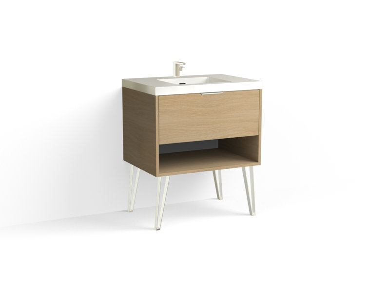 Modo 30" W Freestanding Single Bathroom Vanity with Dawson Leg, Gloss White/Single, Polished Nickel, Biondo