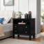 Table de chevet commode 2 tiroirs avec station de charge, table de bout Farmhouse avec ports et prises USB, table d'appoint cannelée avec pieds en bois massif-1538398622