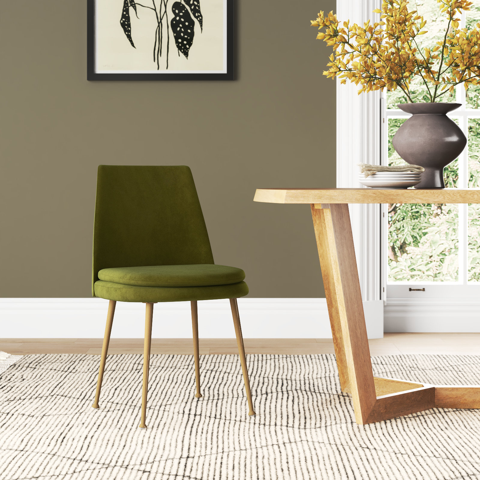 Siena Velvet Dining Chair, Olive Green