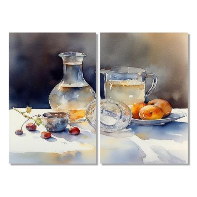 Simple Nature morte fruits et pichets III - Décoration murale traditionnelle 2 panneaux