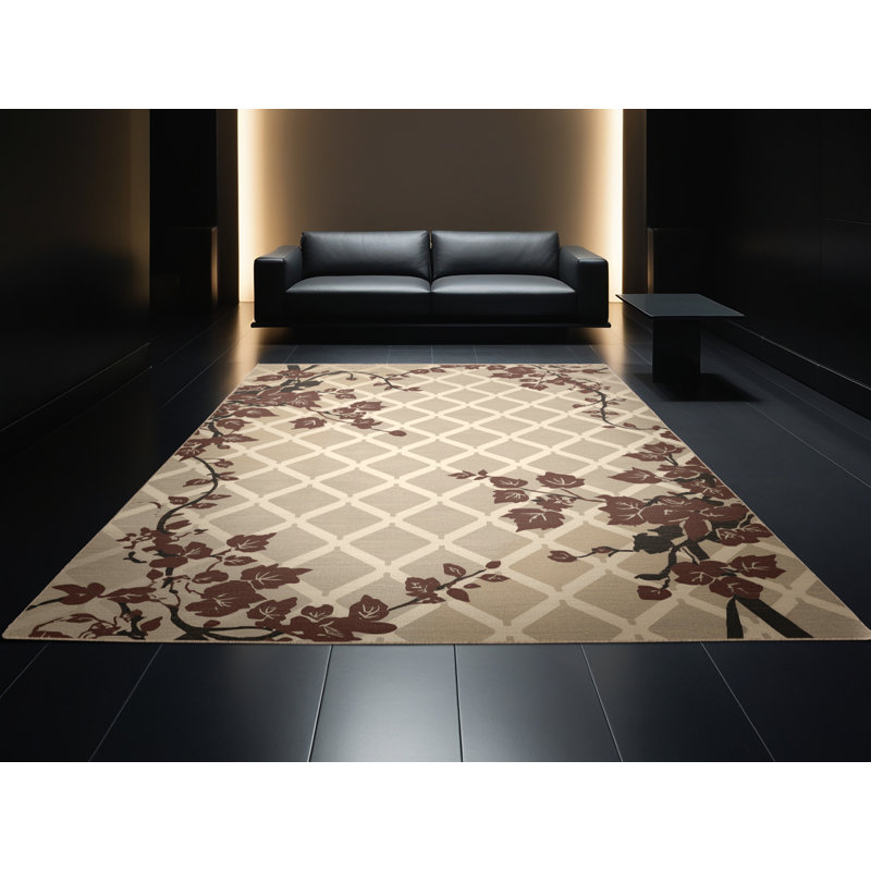 Machine Washable Ortmund Ivy Traditional Trellis Rug in Gray – Beige Binding, 5x7