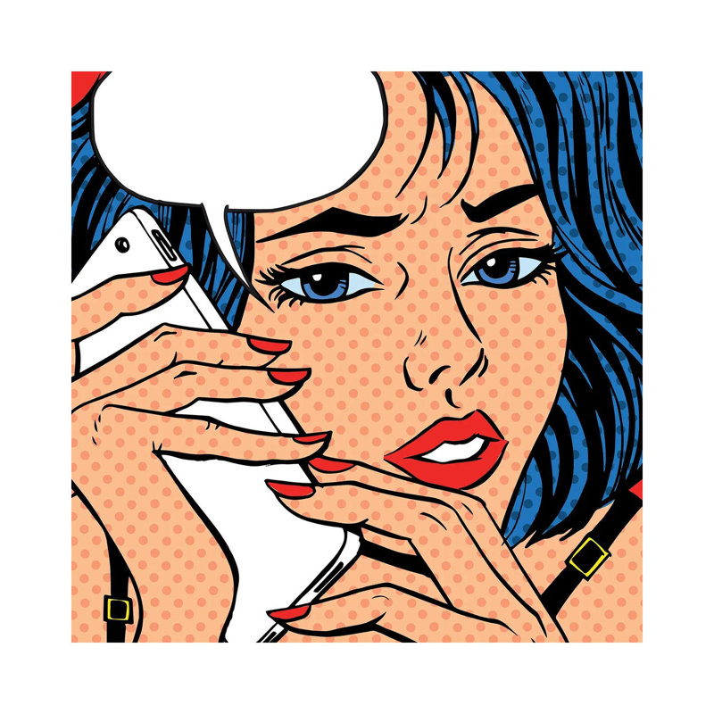 Fille, téléphone, conversation, Pop Art, bande dessinée rétro par, H 12 po x l 12 po x P 0,75 po