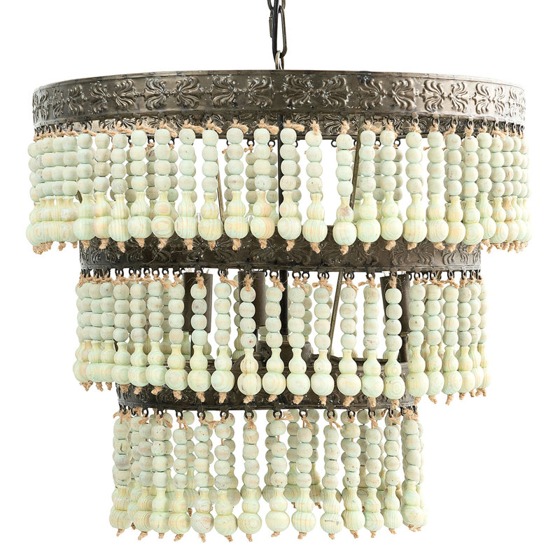 Aidescombe 3-Tier Wood Bead Chandelier, Mint