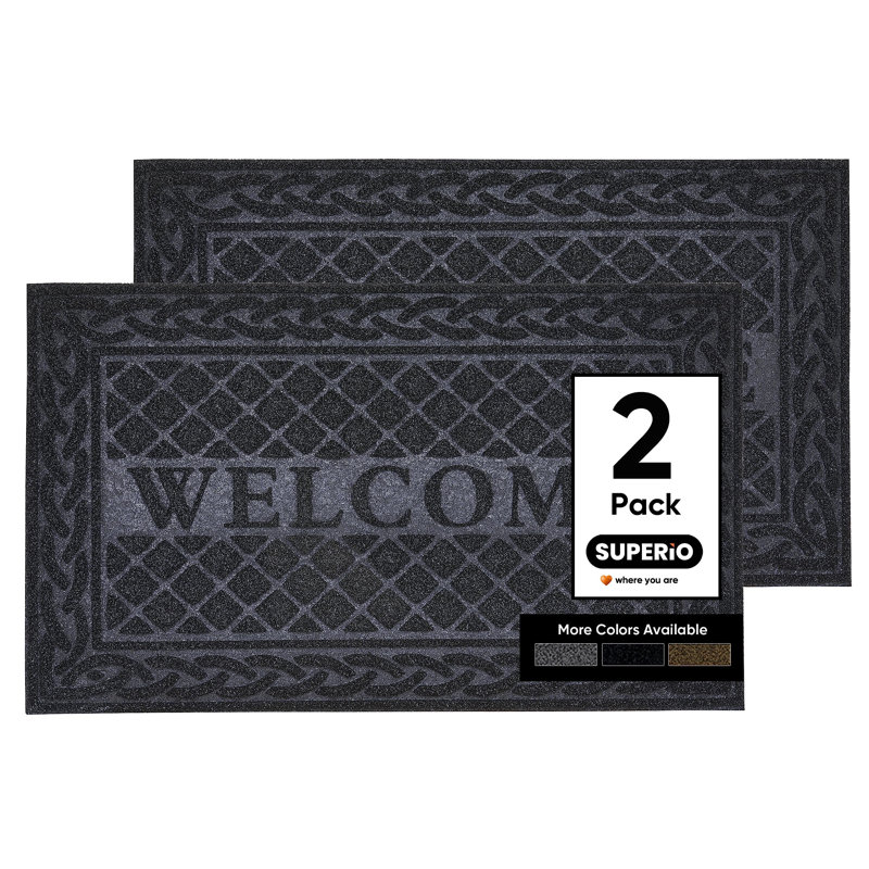  Tapis d'entrée pour l'entrée, porte d'entrée, paquet de 2 - tapis d'intérieur / extérieur, tapis d'entrée pour espace très fréquenté, paillasson intérieur et extérieur - facile à nettoyer - 18 po x 30 po, noir, paquet de 2