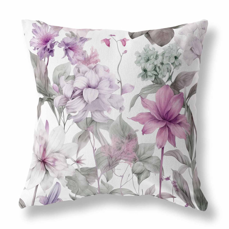 Coussin décoratif réversible Wildflower Whimsy, H 20 po x l 20 po, Motif floral blanc / rose