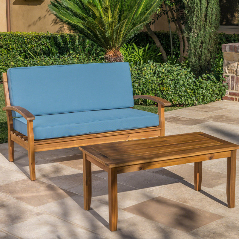 Causeuse et table de patio - matériau en bois, bois à assise d'eau, coussins,, Bleu