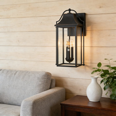 Grande applique murale d'extérieur de 21 pouces avec 3 lumières, lanterne de porche imperméable pour porte d'entrée, patio, garage et entrée, abat-jour en verre trempé et douille d'ampoule E12